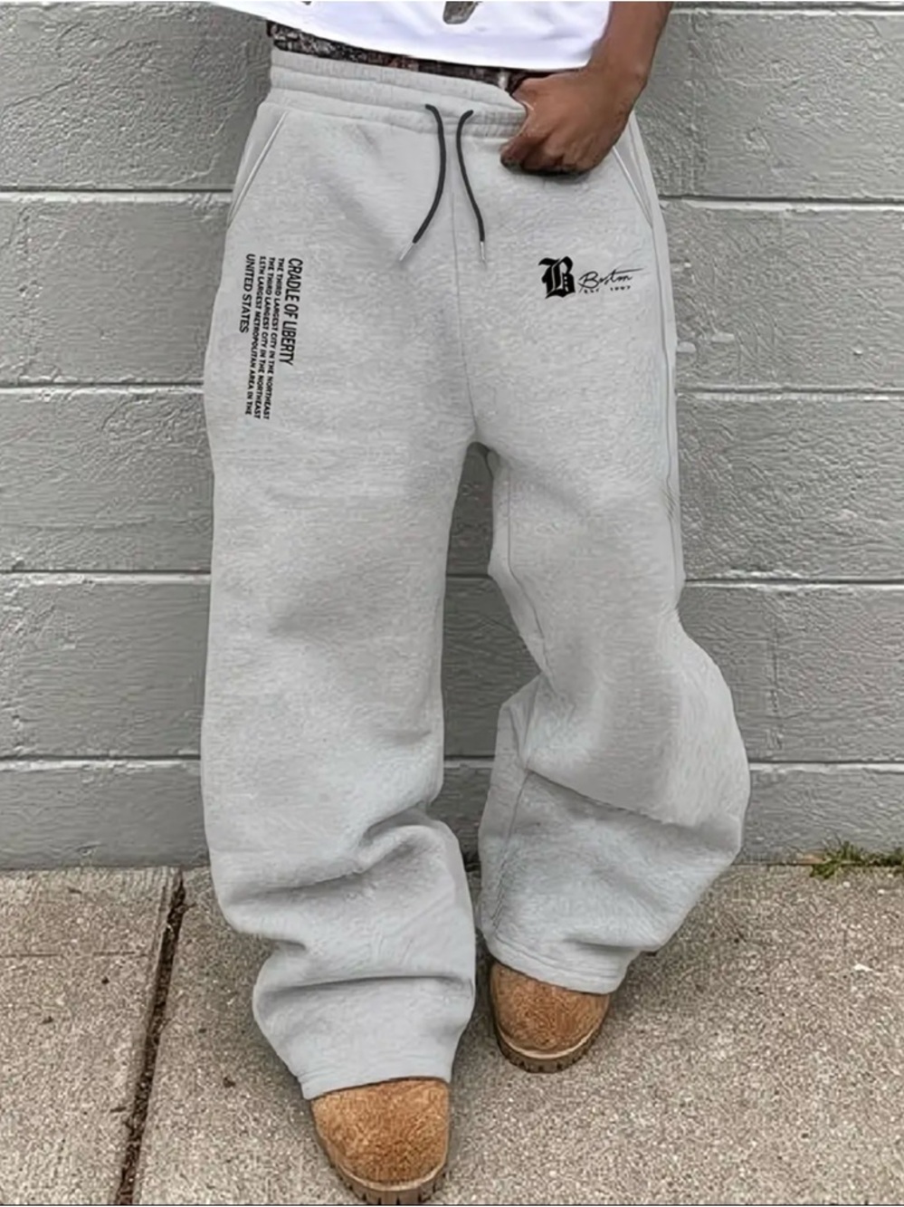 Men's Light Gray Graphic Sweatpants S 31